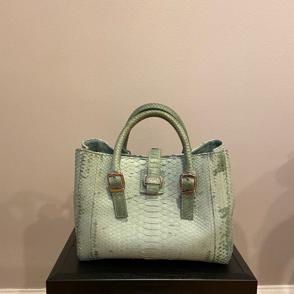 Custom made snake skin leather tote